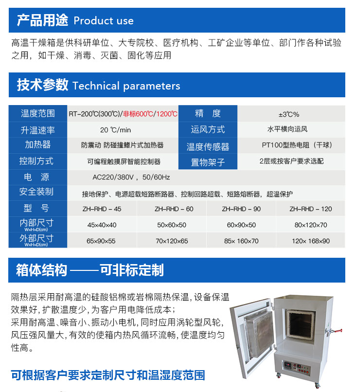 高溫滅菌烘箱的詳細(xì)技術(shù)參數(shù)選型表